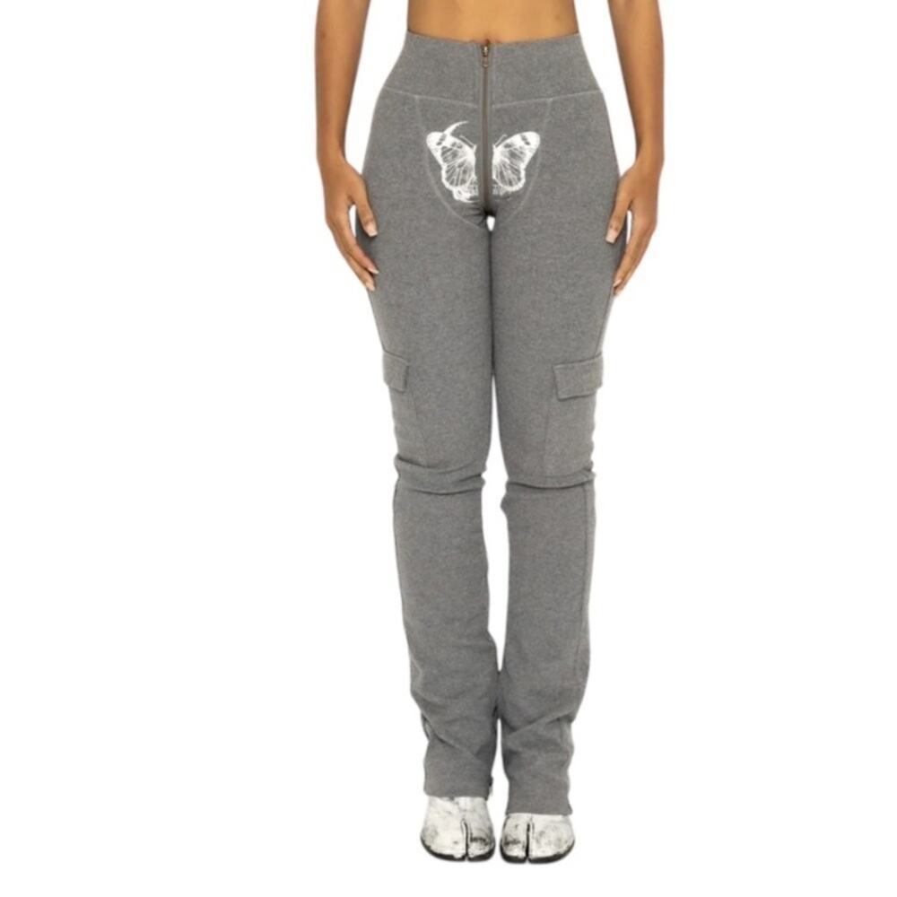Tordrobes Gray Butterfly Zip Ribbed Pants size XS